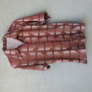 70s California Polyester Brown Geometric V-neck Shirt M